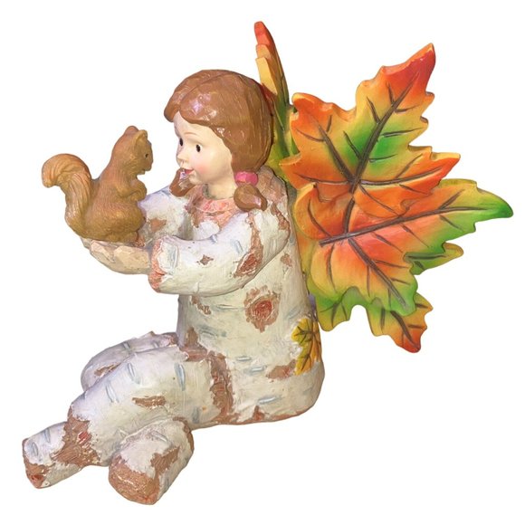 Fall Autumn Birch Tree Girl Angel Holding a Squirrel - Picture 3 of 12
